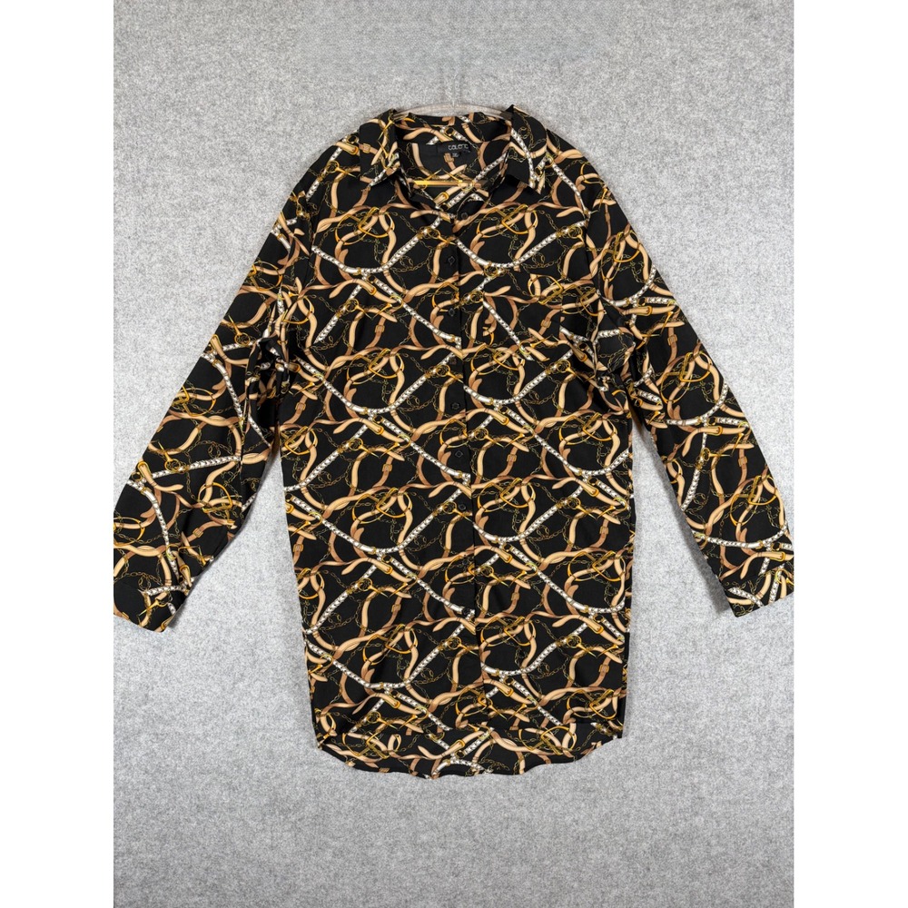 Talent Shirt Dress Womens 3XL Black Equestrian Chain Print Button Up Excellent